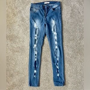 Cello Women's Ripped Blue Skinny Jeans